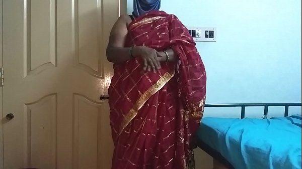 Desi Indian Tamil Telugu Kannada Malayalam Hindi Horny Cheating Wife Vanitha In A Cherry Red Saree, Flaunting Her Massive Tits And Smooth Shaved Cunt, Squeezing Her Hard Nipples And Rubbing Her Wet Pussy As She Fucks Herself.